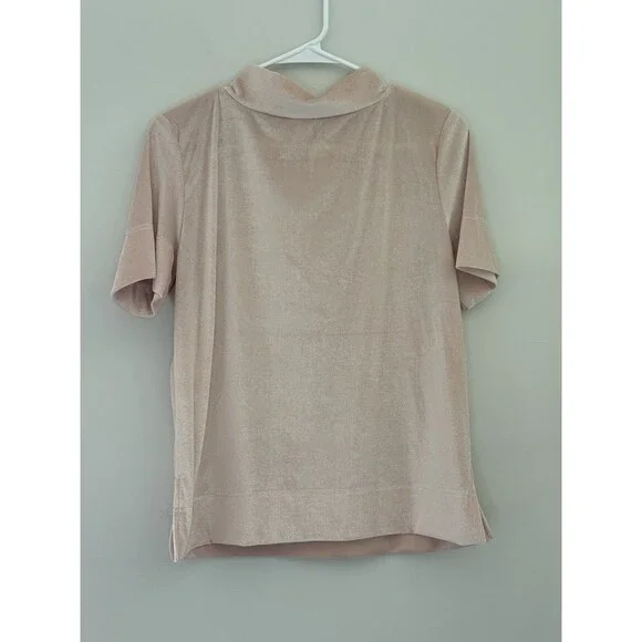 Anthropologie Krisha Velvet Mock Neck Short Sleeve Top Light Pink Blush Women S - Picture 5 of 8